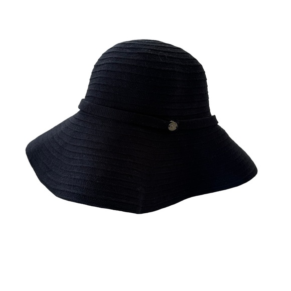 Karen Kane Accessories - Karen Kane Lux Braid Wide Brim Floppy Cotton Blend Fabric Hat Black one size